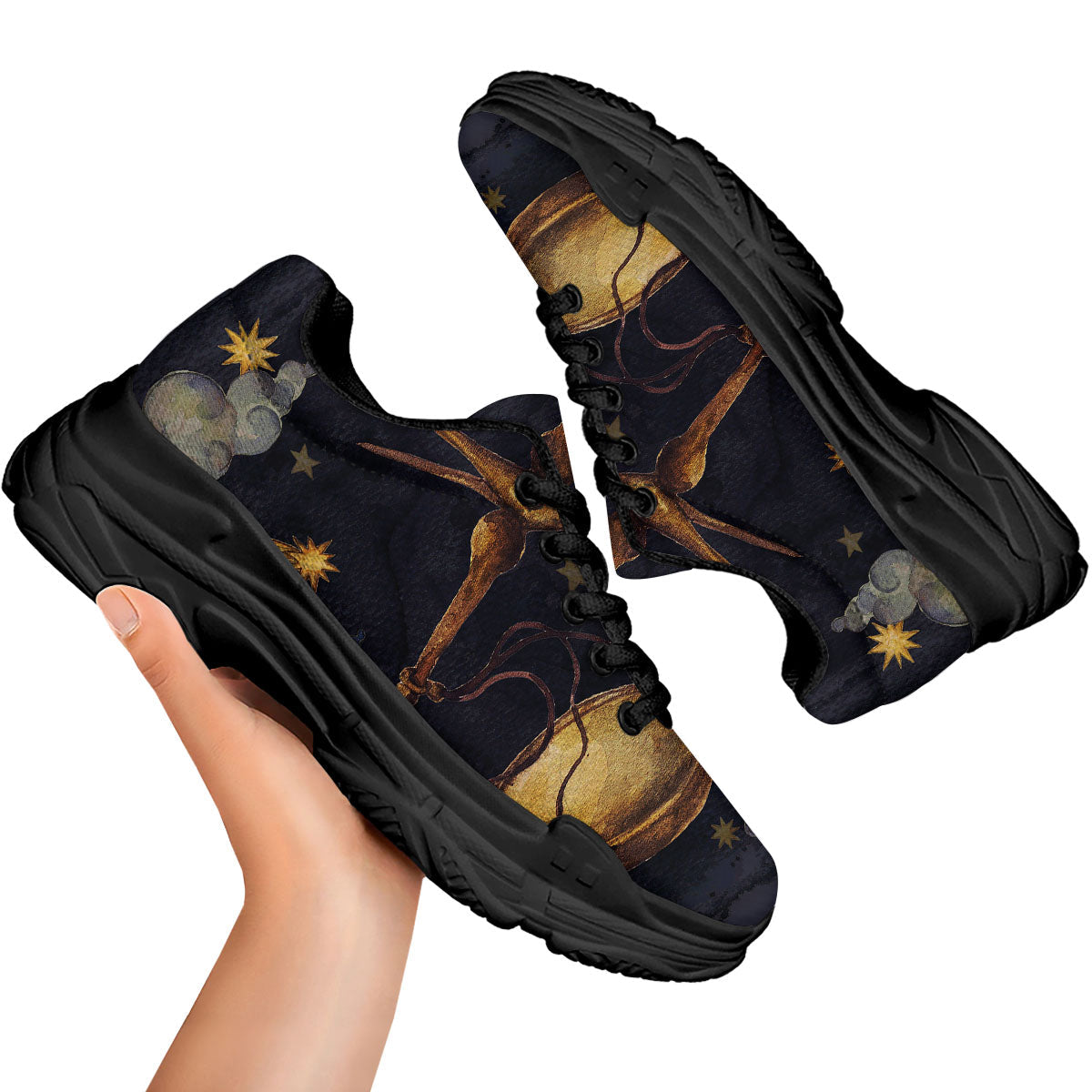 Zodiac Sign Watercolor Libra Print Black Chunky Shoes-grizzshop