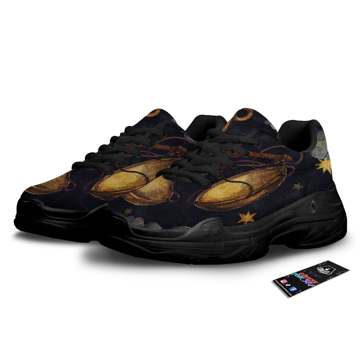 Zodiac Sign Watercolor Libra Print Black Chunky Shoes-grizzshop