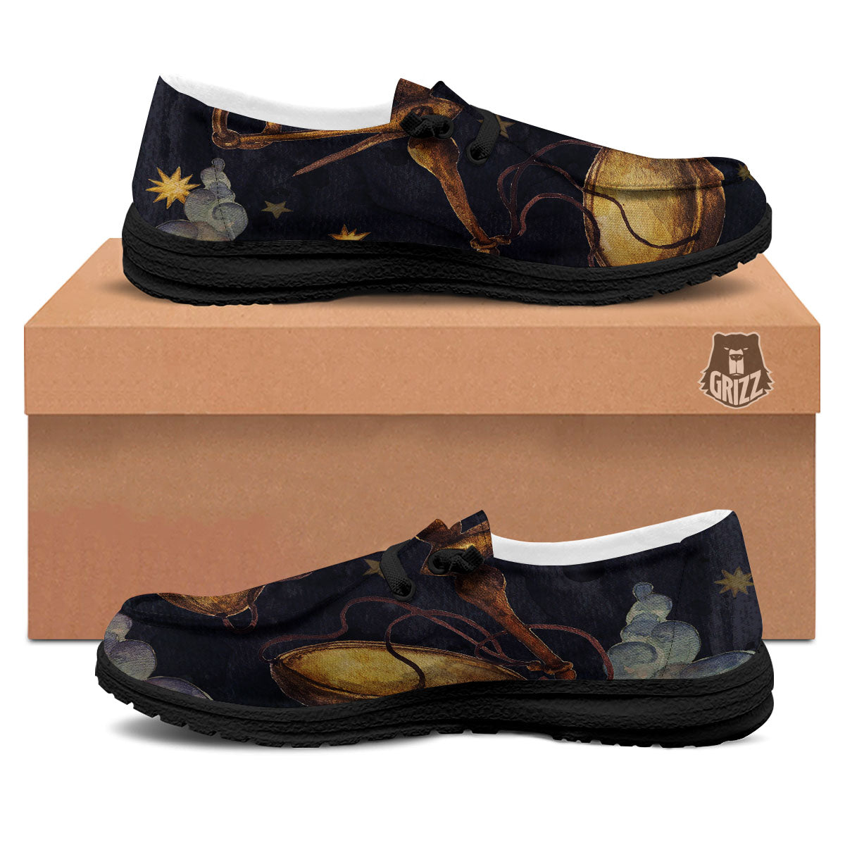 Zodiac Sign Watercolor Libra Print Black Loafers-grizzshop