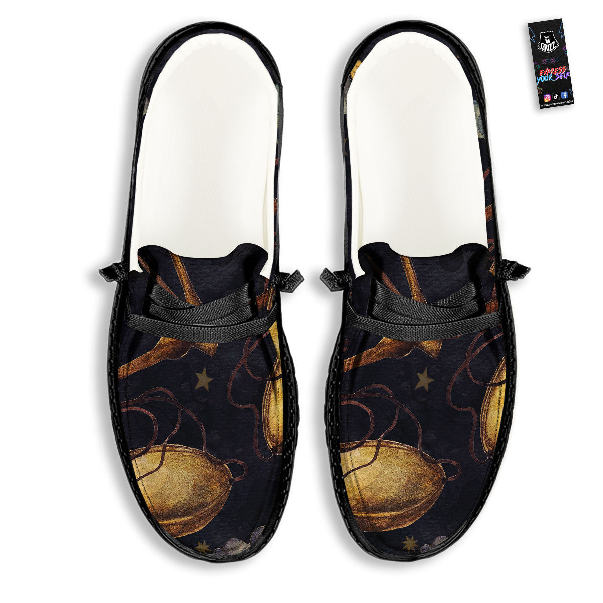 Zodiac Sign Watercolor Libra Print Black Loafers-grizzshop