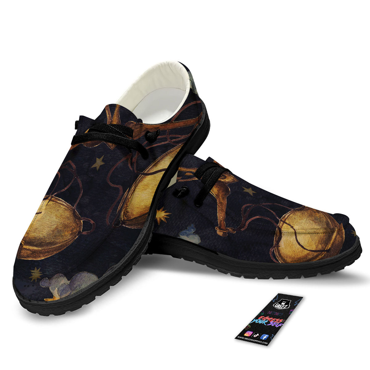 Zodiac Sign Watercolor Libra Print Black Loafers-grizzshop