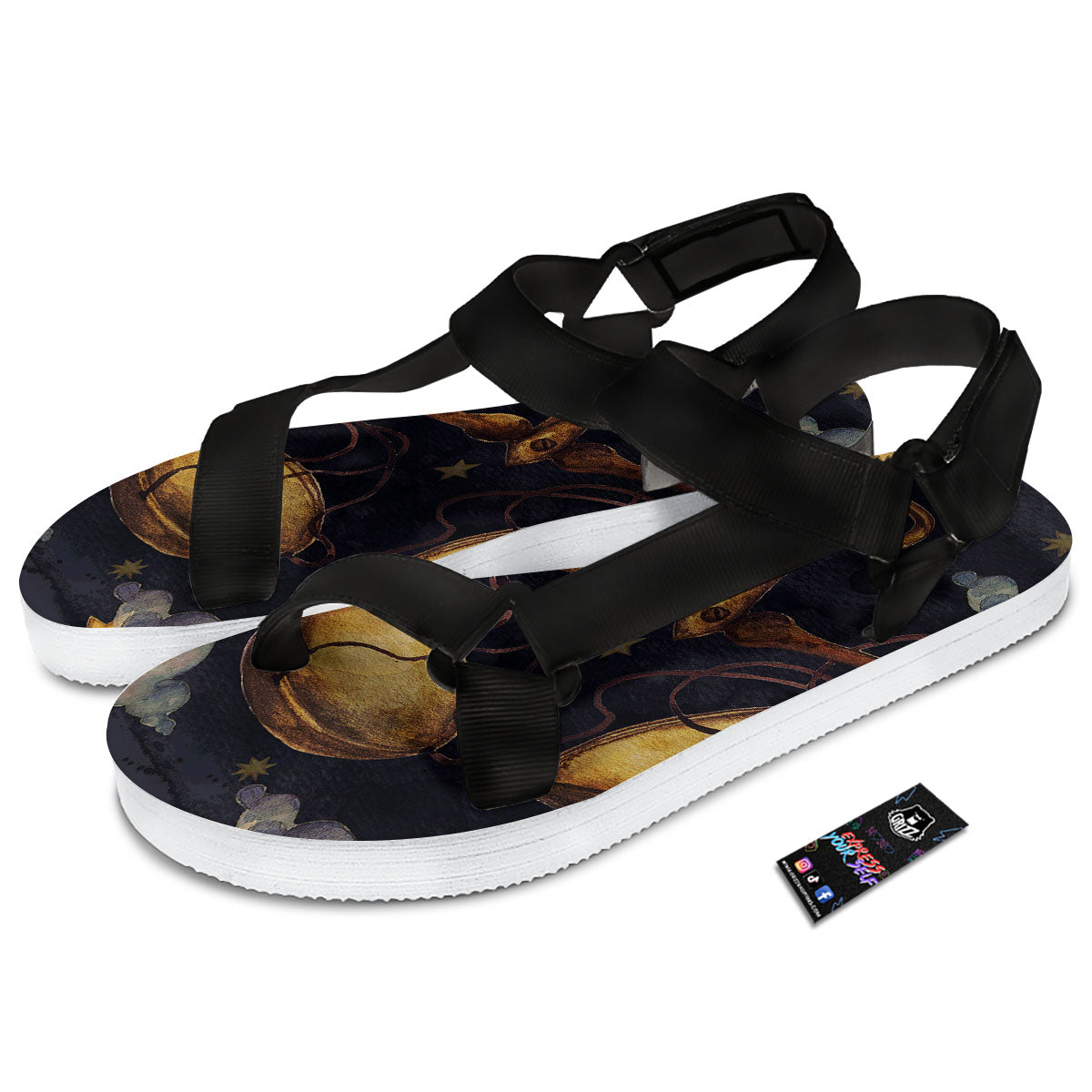 Zodiac Sign Watercolor Libra Print Black Open Toe Sandals-grizzshop
