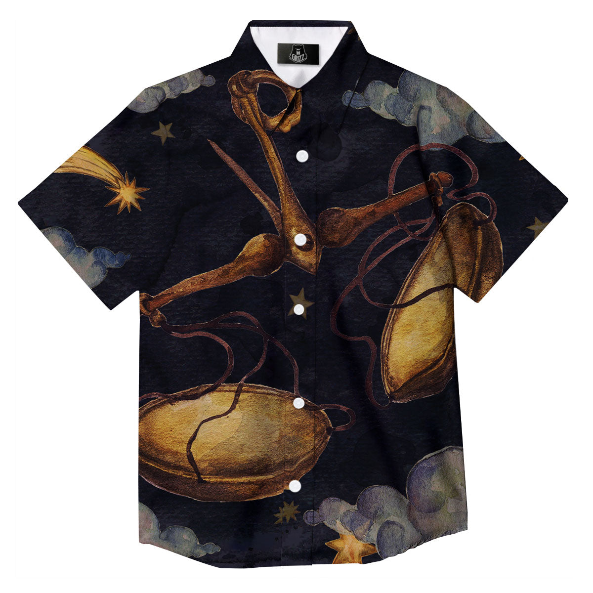 Zodiac Sign Watercolor Libra Print Button Up Shirt-grizzshop