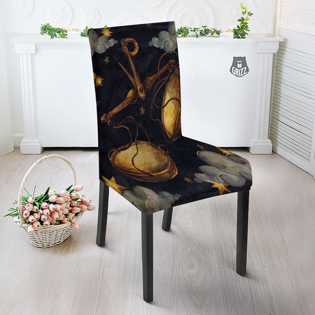 Zodiac Sign Watercolor Libra Print Dining Chair Slipcover-grizzshop