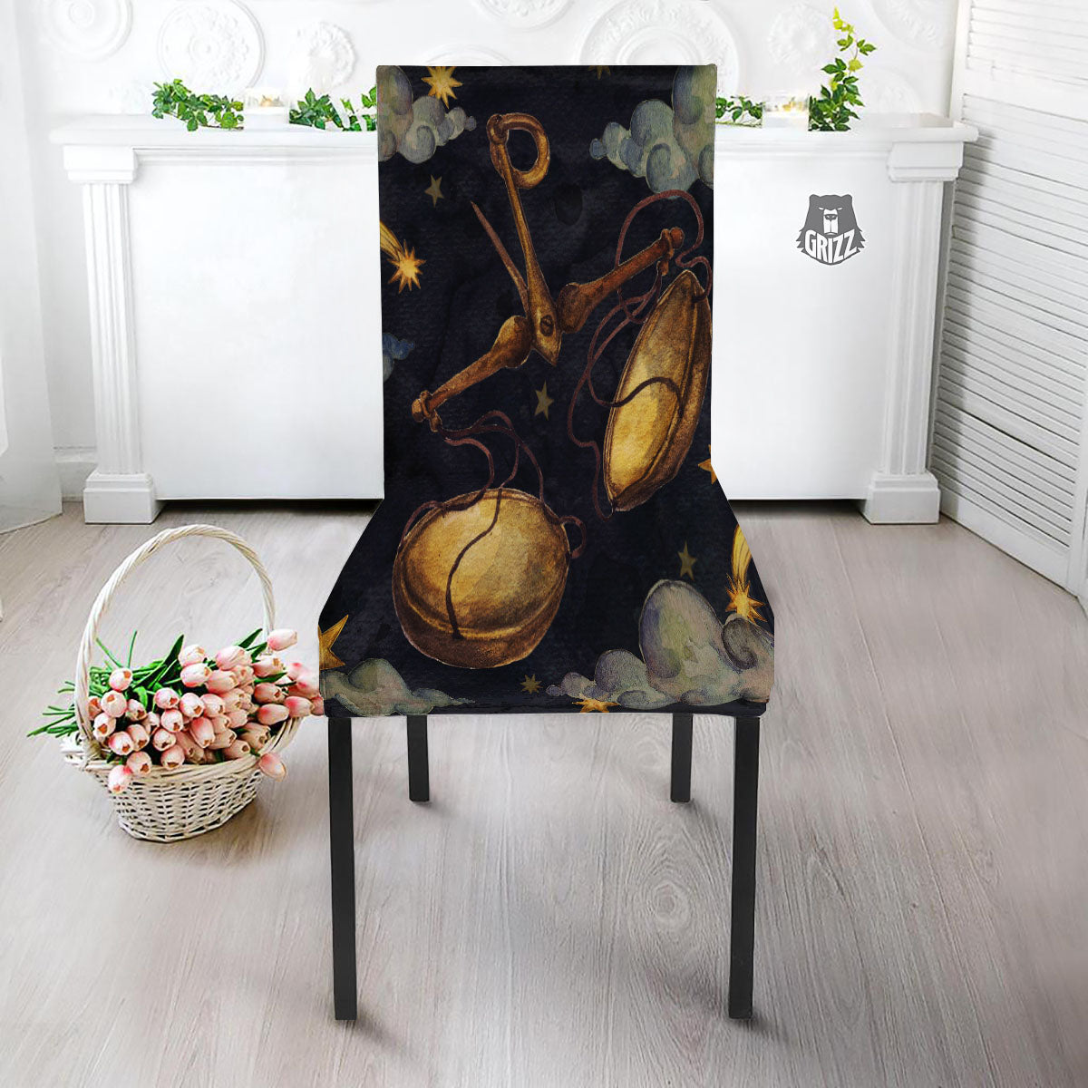 Zodiac Sign Watercolor Libra Print Dining Chair Slipcover-grizzshop