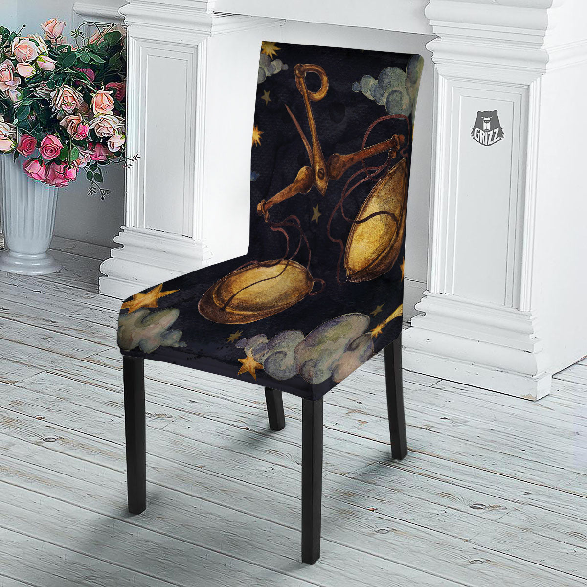 Zodiac Sign Watercolor Libra Print Dining Chair Slipcover-grizzshop