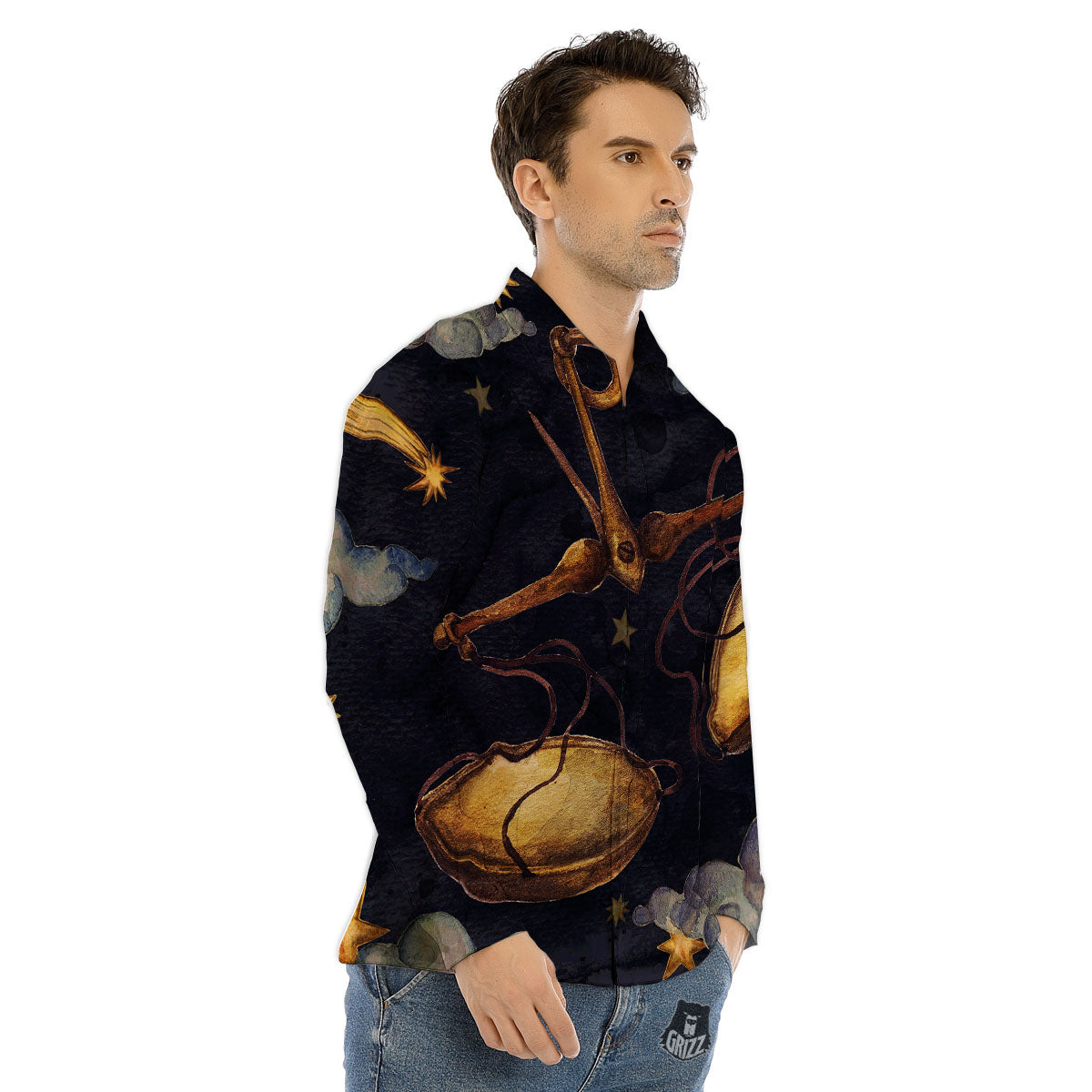 Zodiac Sign Watercolor Libra Print Men's Dress Shirts-grizzshop