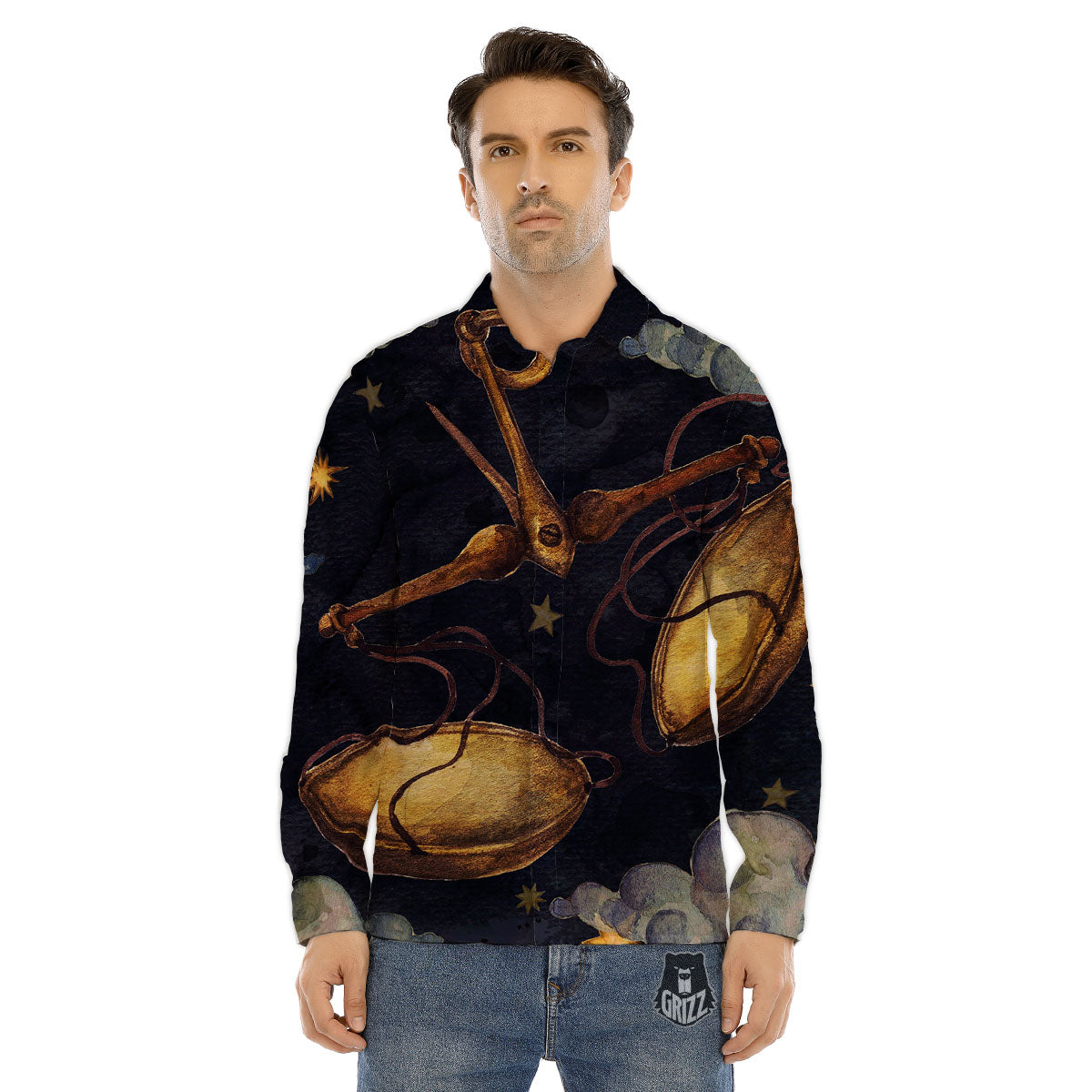 Zodiac Sign Watercolor Libra Print Men's Dress Shirts-grizzshop