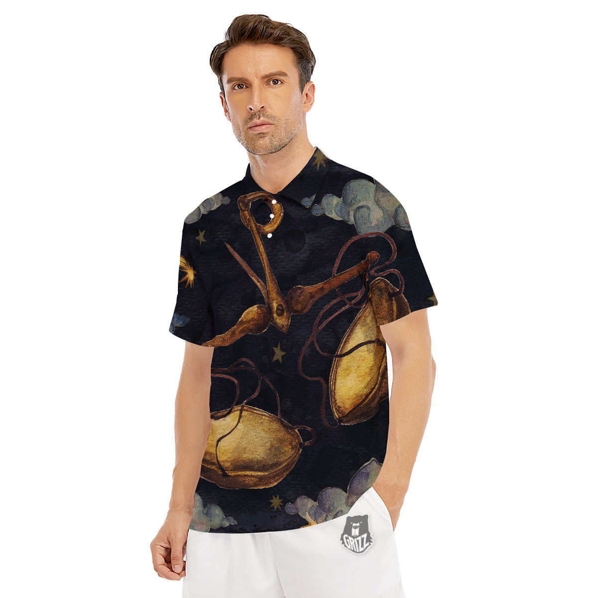 Zodiac Sign Watercolor Libra Print Men's Golf Shirts-grizzshop