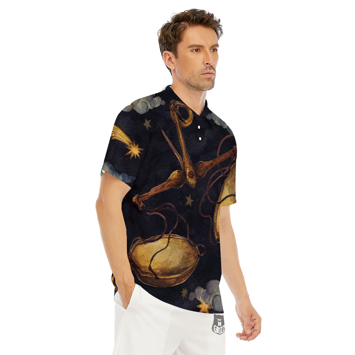 Zodiac Sign Watercolor Libra Print Men's Golf Shirts-grizzshop