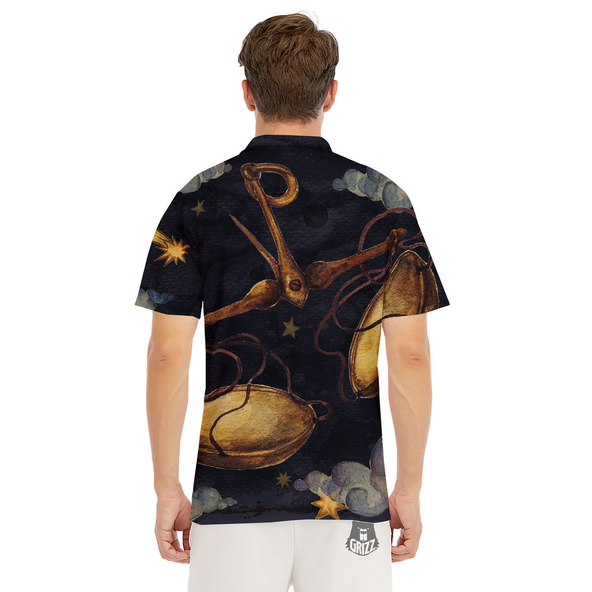 Zodiac Sign Watercolor Libra Print Men's Golf Shirts-grizzshop