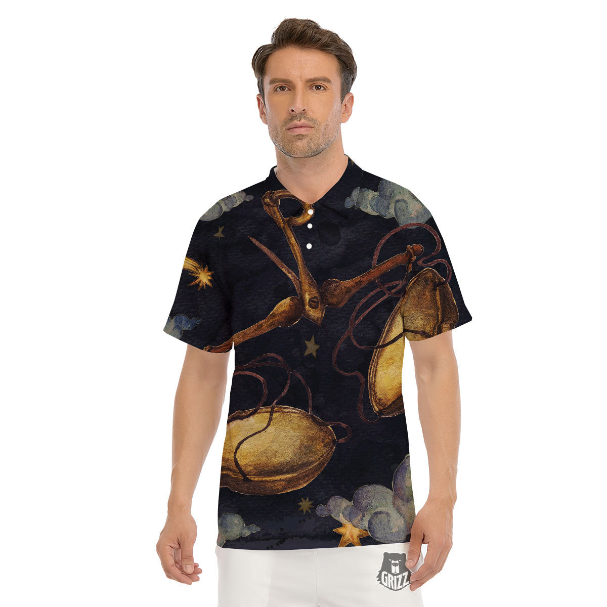 Zodiac Sign Watercolor Libra Print Men's Golf Shirts-grizzshop