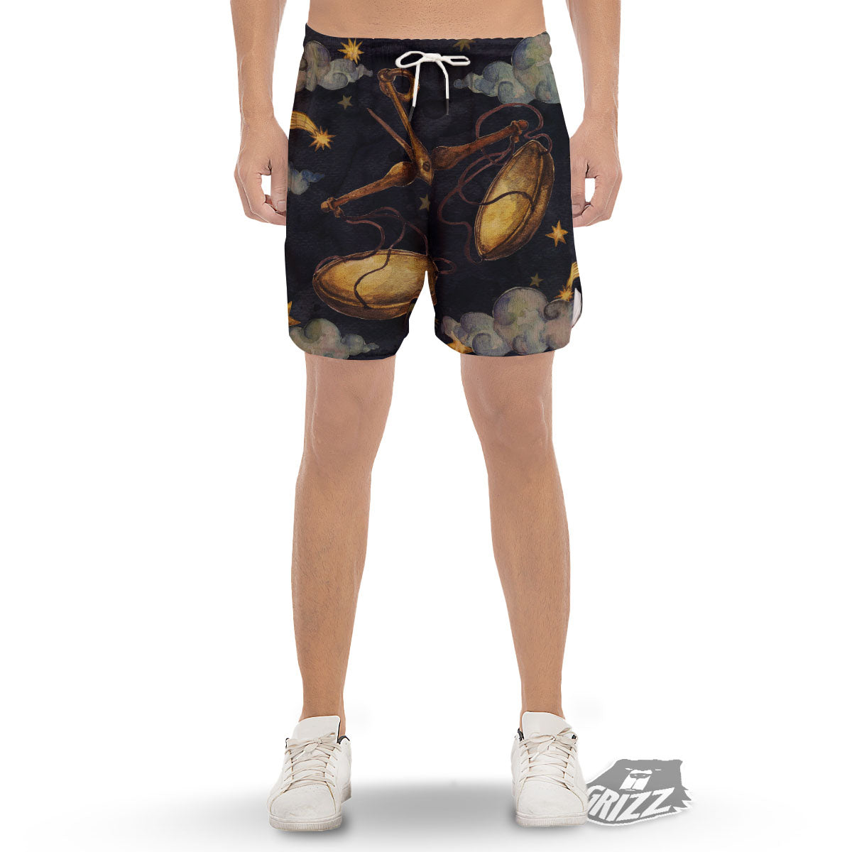 Zodiac Sign Watercolor Libra Print Men's Gym Shorts-grizzshop