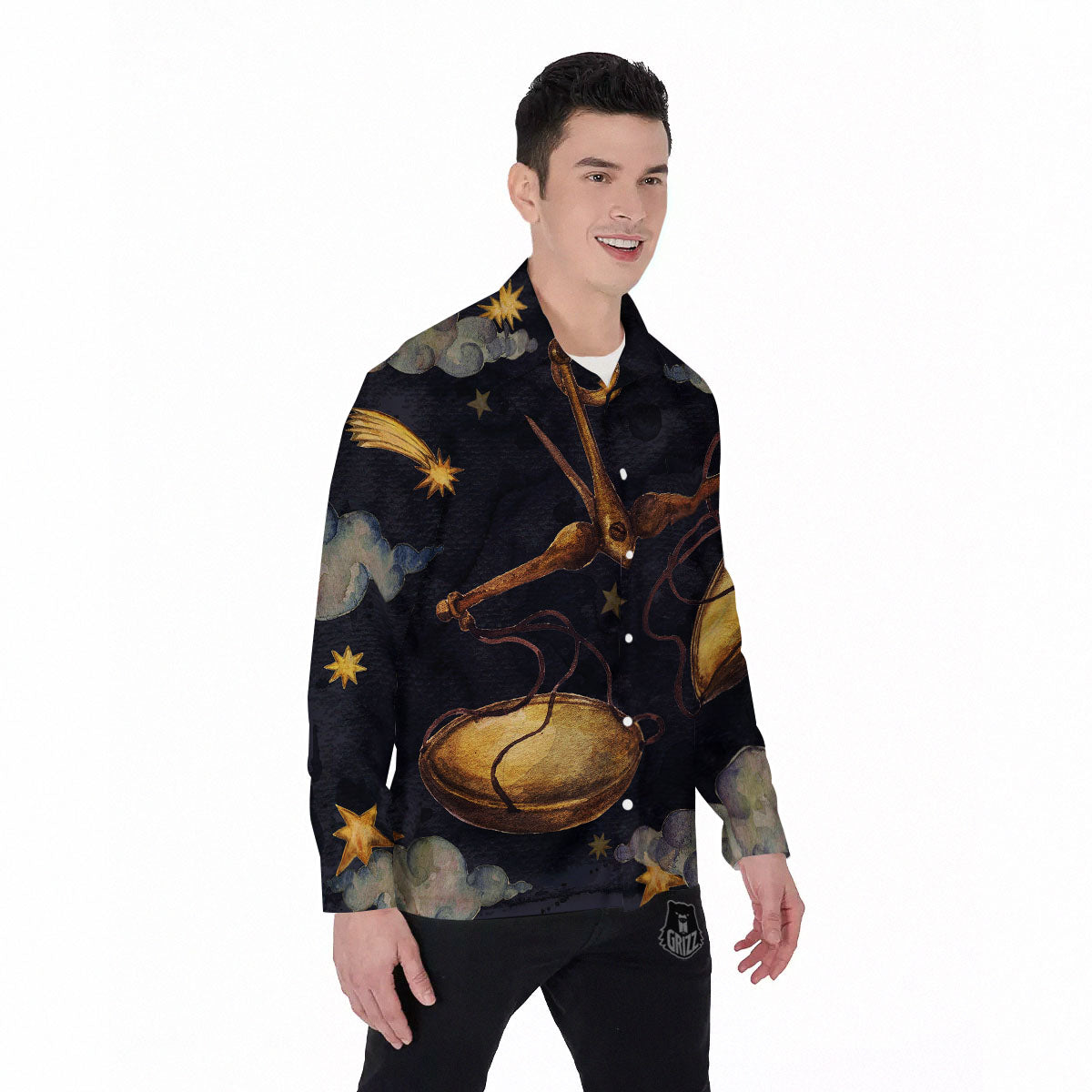 Zodiac Sign Watercolor Libra Print Men's Long Sleeve Shirts-grizzshop