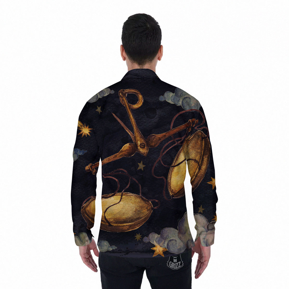 Zodiac Sign Watercolor Libra Print Men's Long Sleeve Shirts-grizzshop