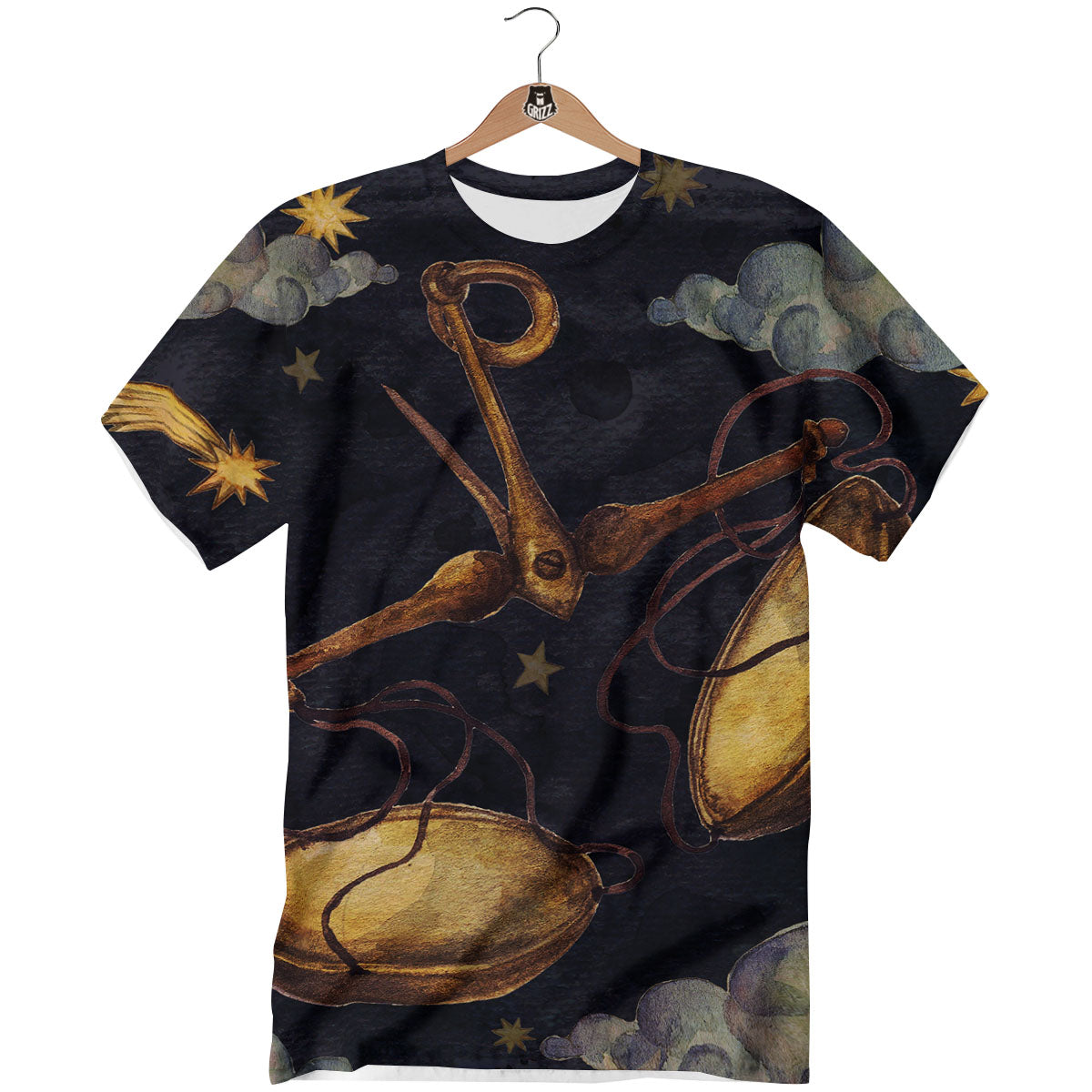 Zodiac Sign Watercolor Libra Print T-Shirt-grizzshop