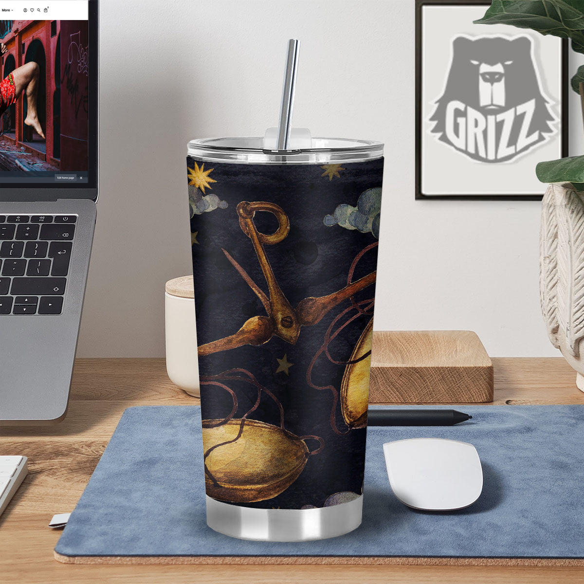 Zodiac Sign Watercolor Libra Print Tumbler-grizzshop