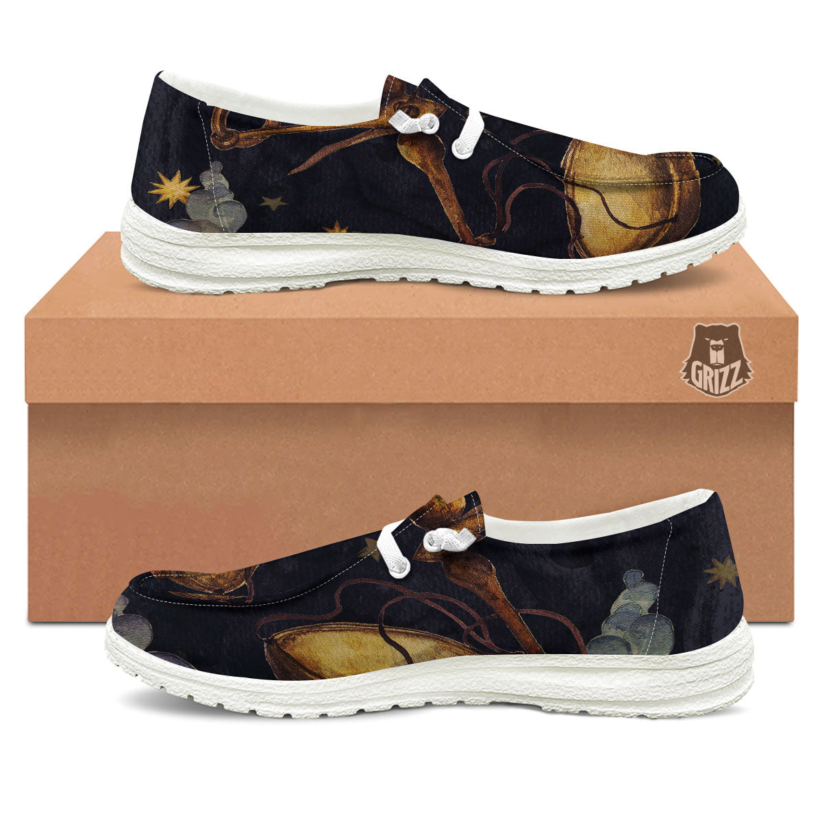 Zodiac Sign Watercolor Libra Print White Loafers-grizzshop