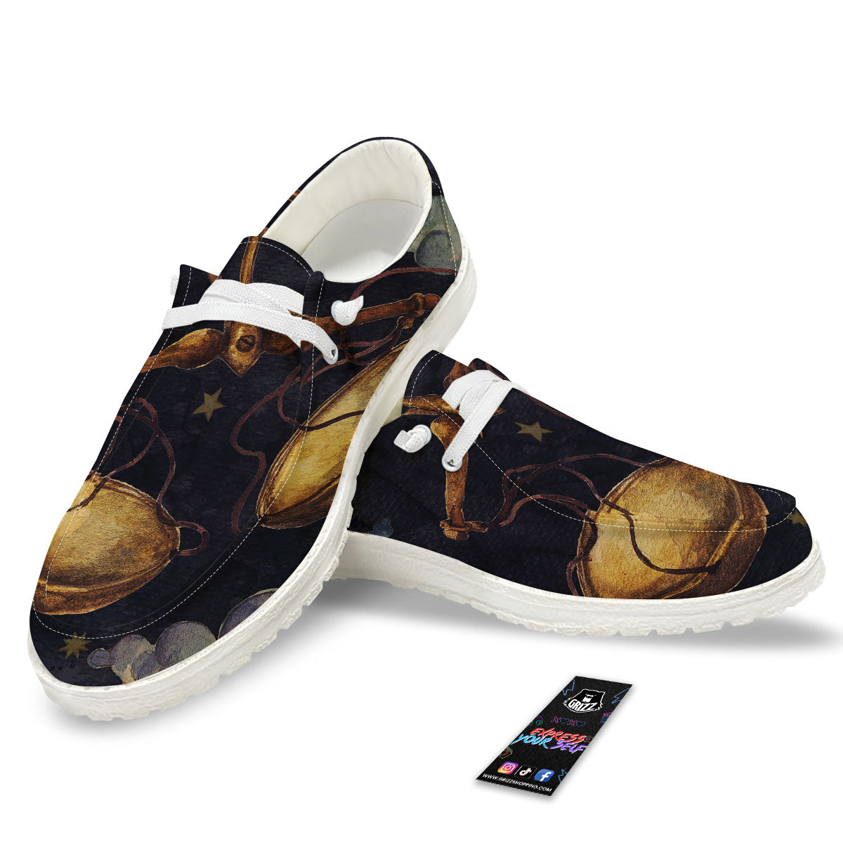 Zodiac Sign Watercolor Libra Print White Loafers-grizzshop