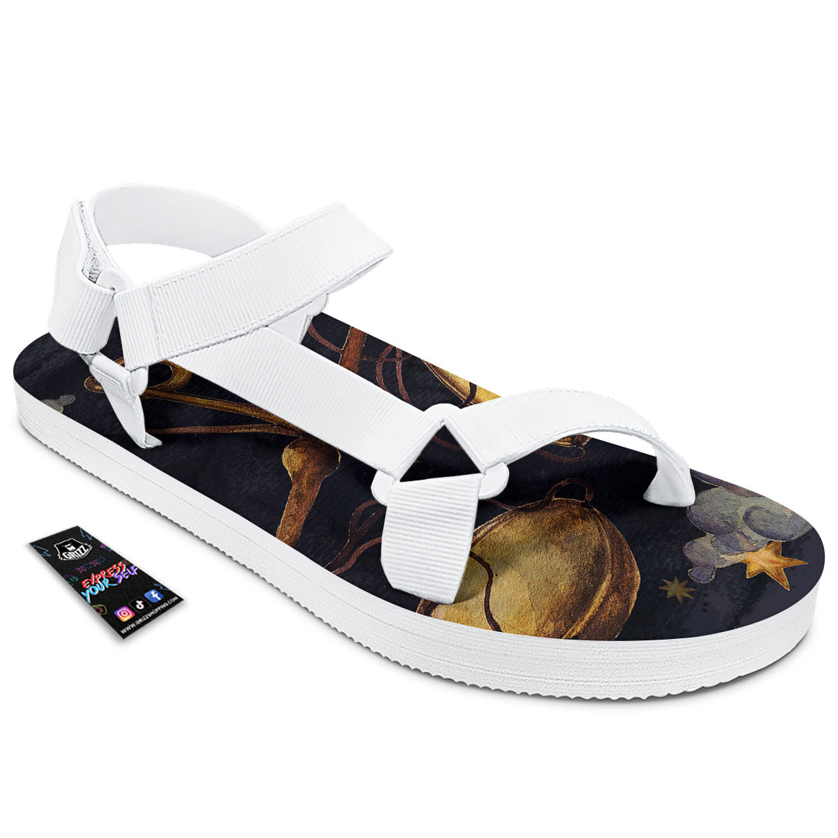Zodiac Sign Watercolor Libra Print White Open Toe Sandals-grizzshop
