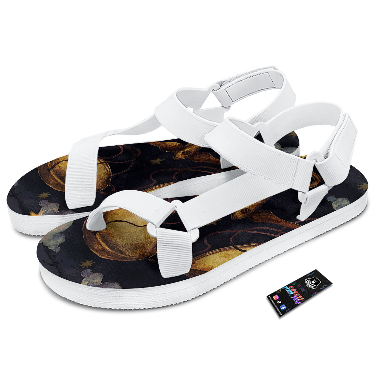 Zodiac Sign Watercolor Libra Print White Open Toe Sandals-grizzshop