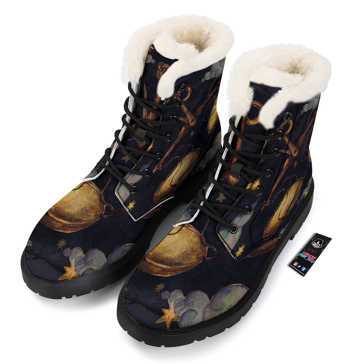 Zodiac Sign Watercolor Libra Print Winter Boots-grizzshop