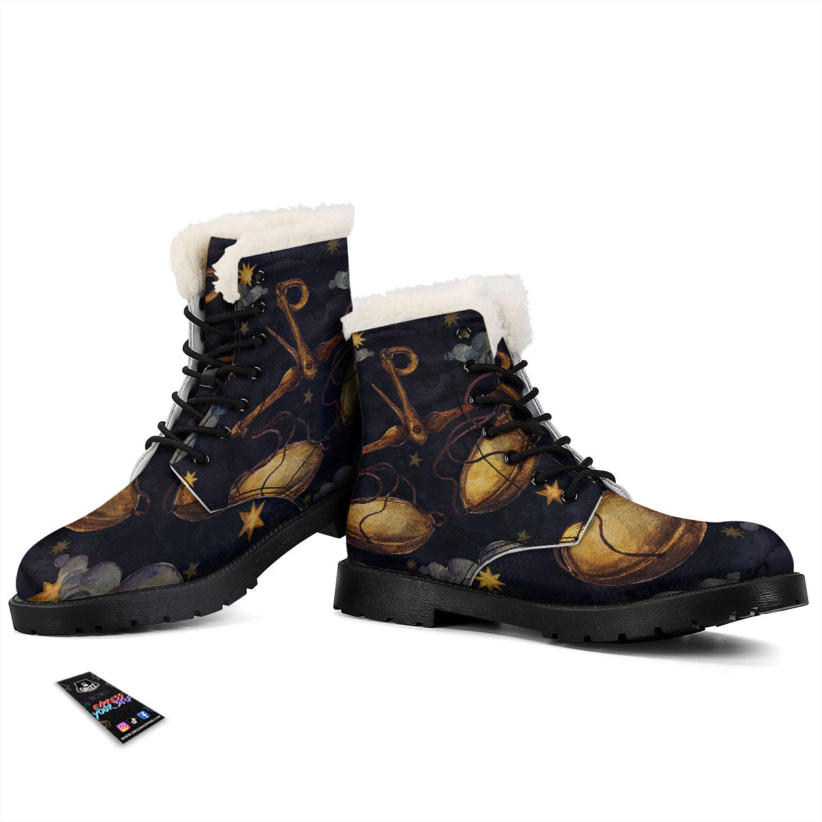 Zodiac Sign Watercolor Libra Print Winter Boots-grizzshop