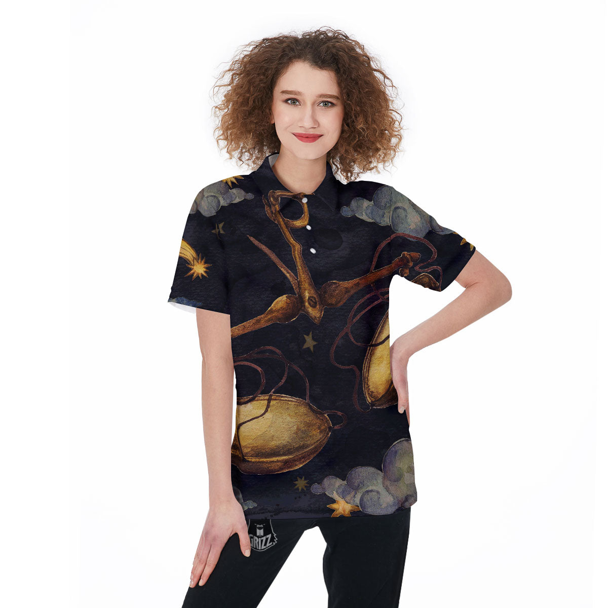 Zodiac Sign Watercolor Libra Print Women's Golf Shirts-grizzshop