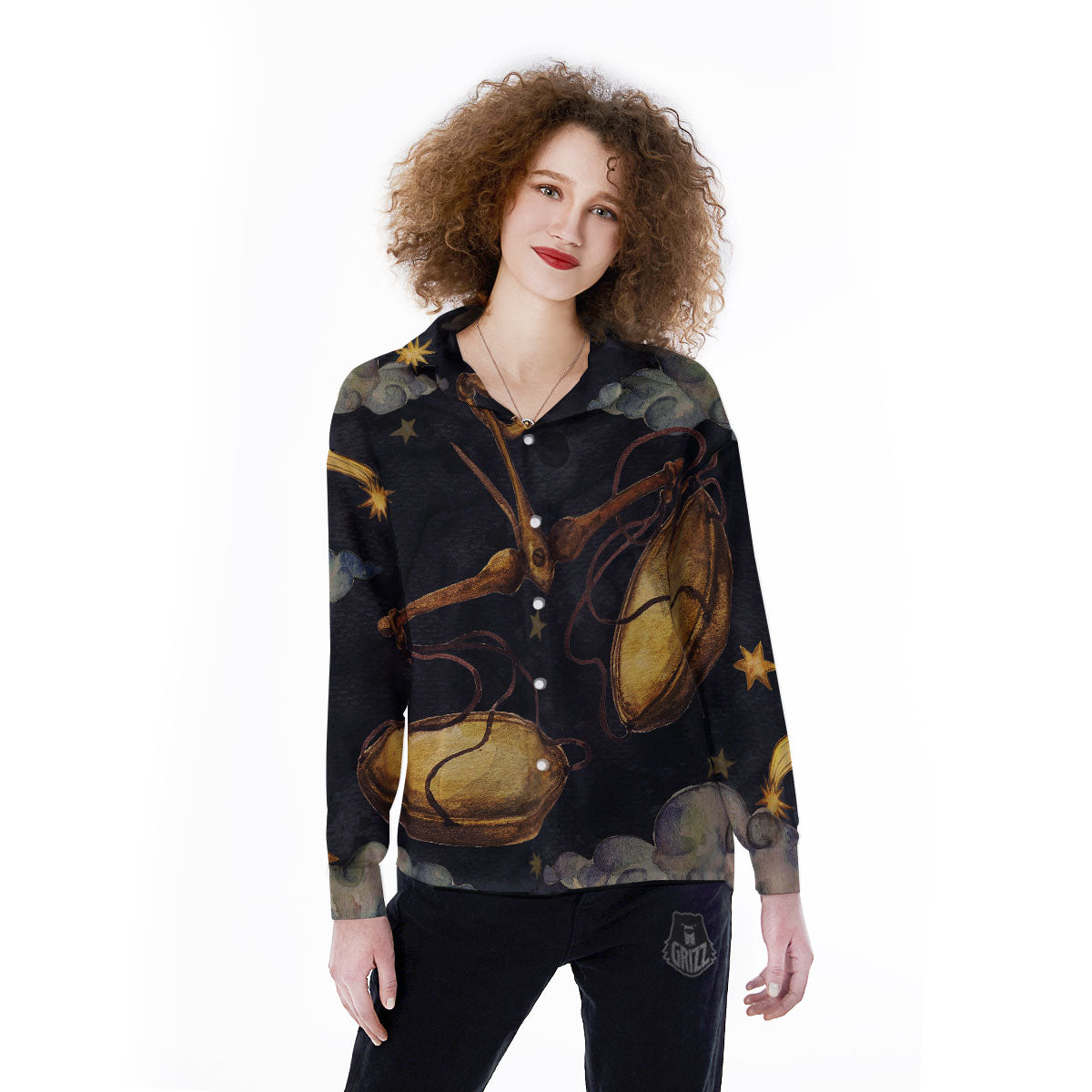 Zodiac Sign Watercolor Libra Print Women's Long Sleeve Shirts-grizzshop