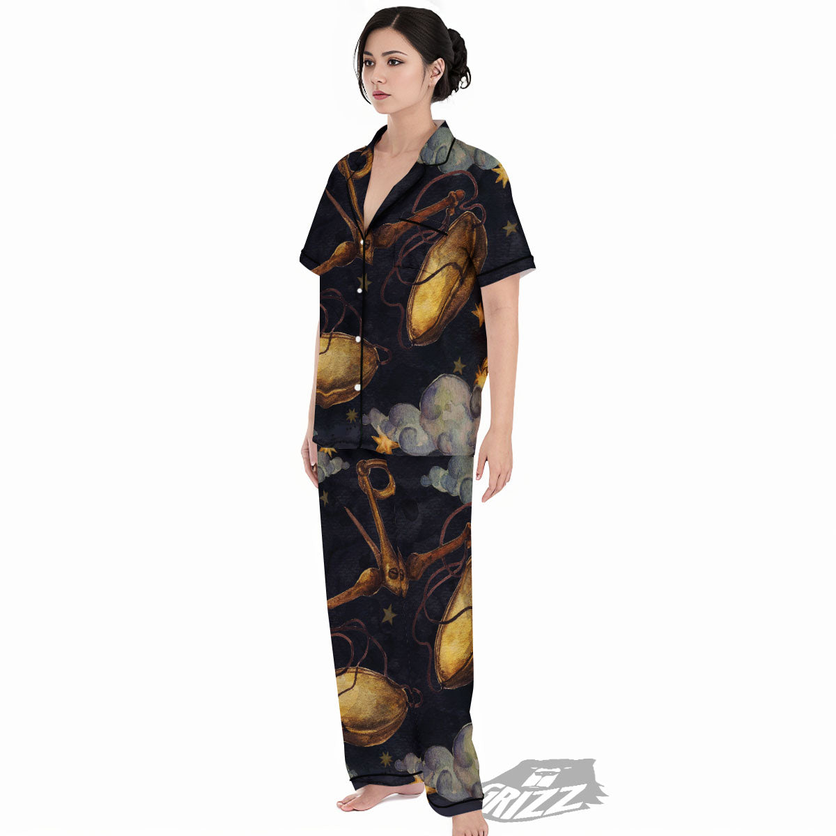 Zodiac Sign Watercolor Libra Print Women's Pajamas Set-grizzshop