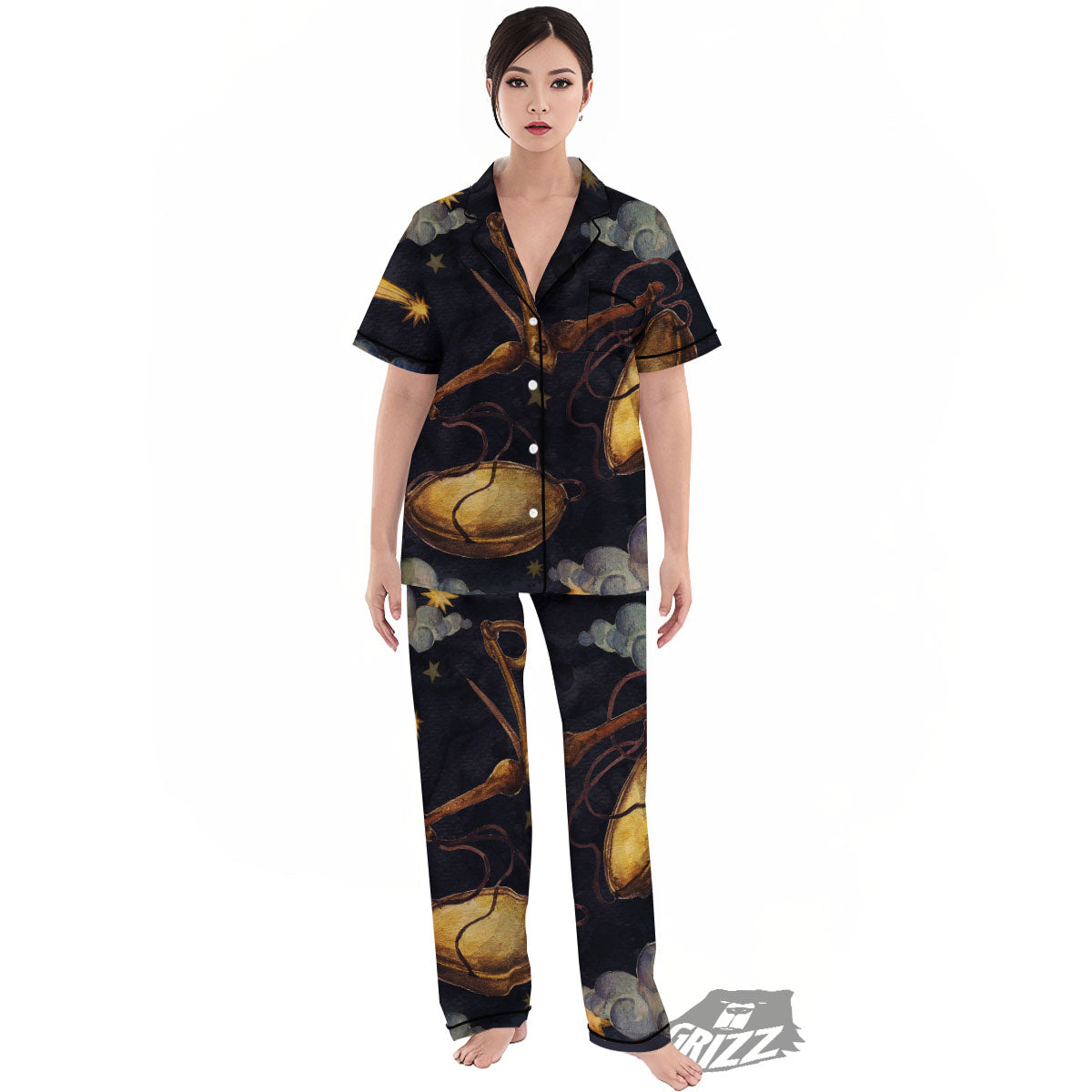 Zodiac Sign Watercolor Libra Print Women's Pajamas Set-grizzshop