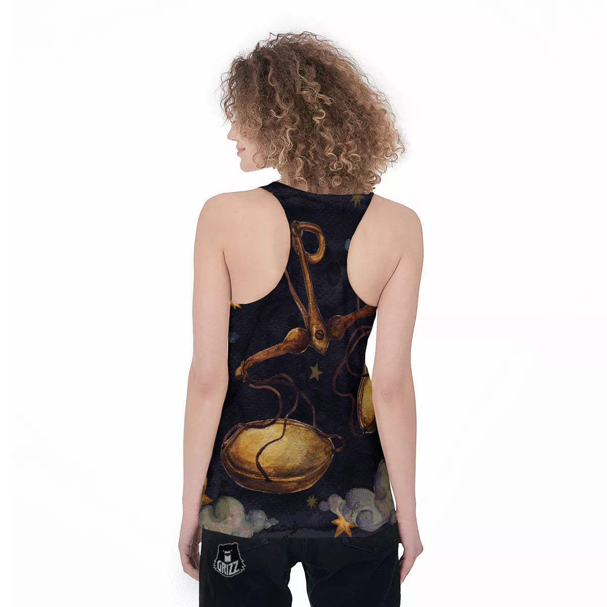 Zodiac Sign Watercolor Libra Print Women's Racerback Tank Top-grizzshop