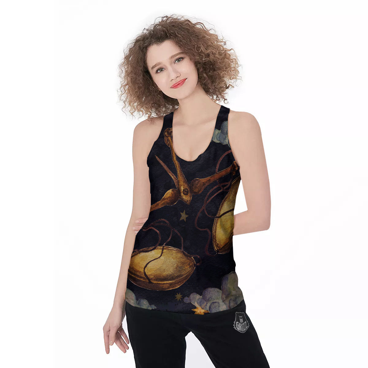 Zodiac Sign Watercolor Libra Print Women's Racerback Tank Top-grizzshop