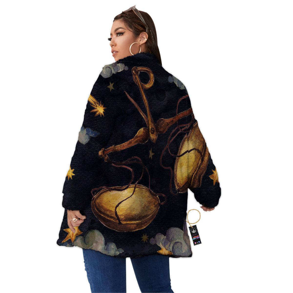 Zodiac Sign Watercolor Libra Print Women's Sherpa Jacket-grizzshop
