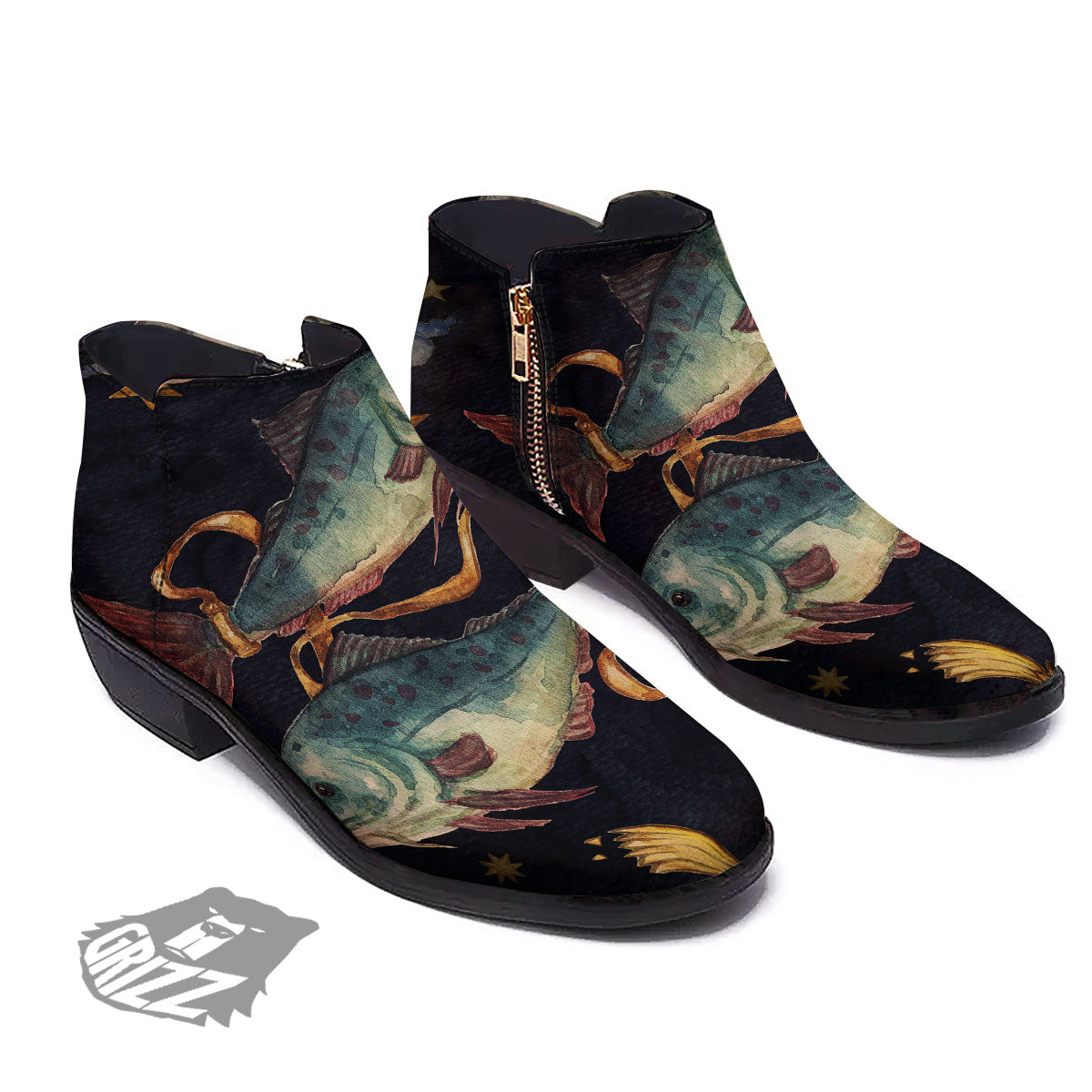 Zodiac Sign Watercolor Pisces Print Ankle Boots-grizzshop