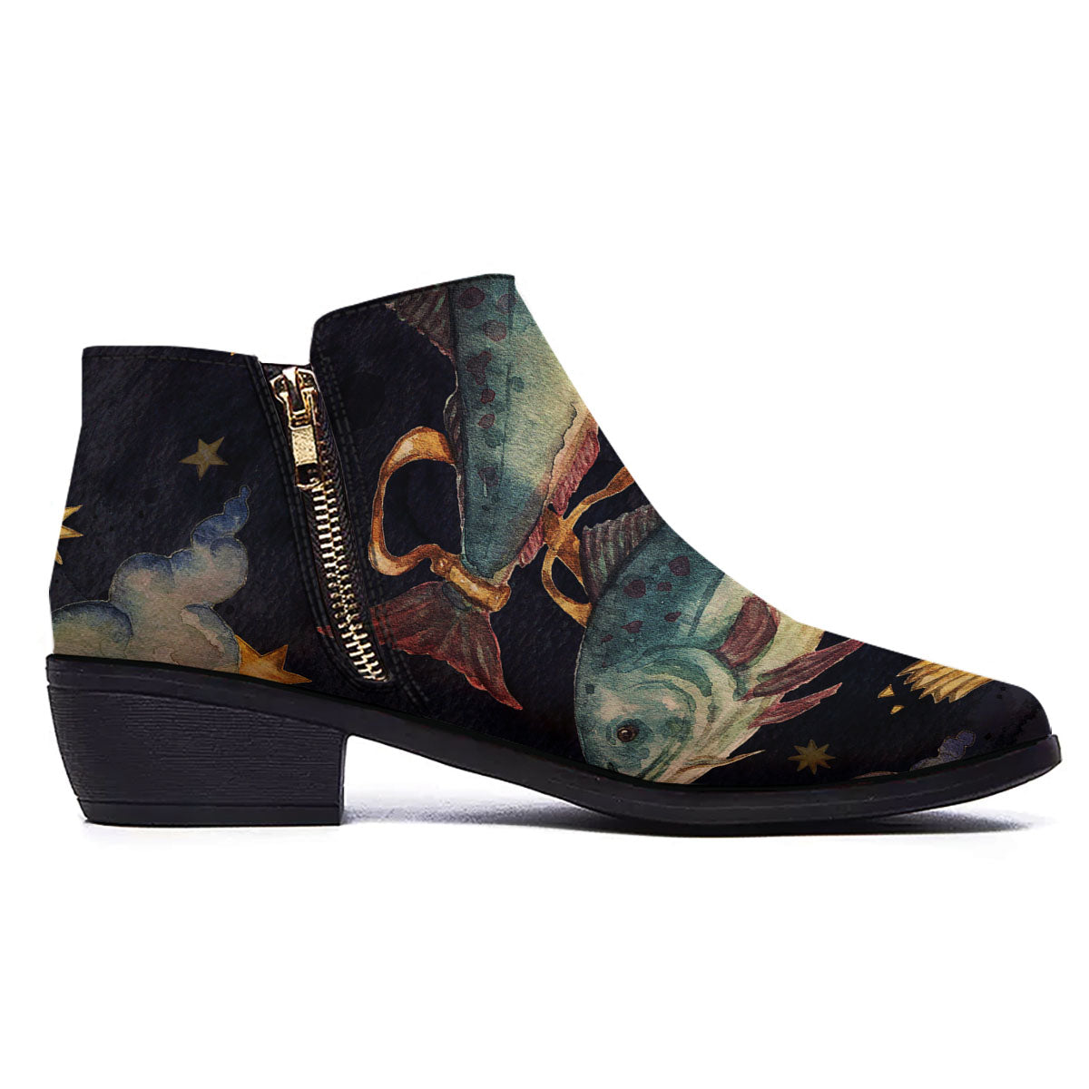 Zodiac Sign Watercolor Pisces Print Ankle Boots-grizzshop
