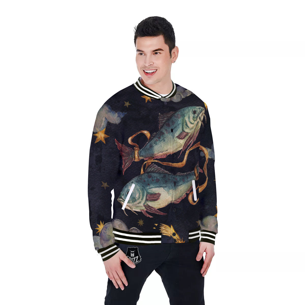 Zodiac Sign Watercolor Pisces Print Baseball Jacket-grizzshop