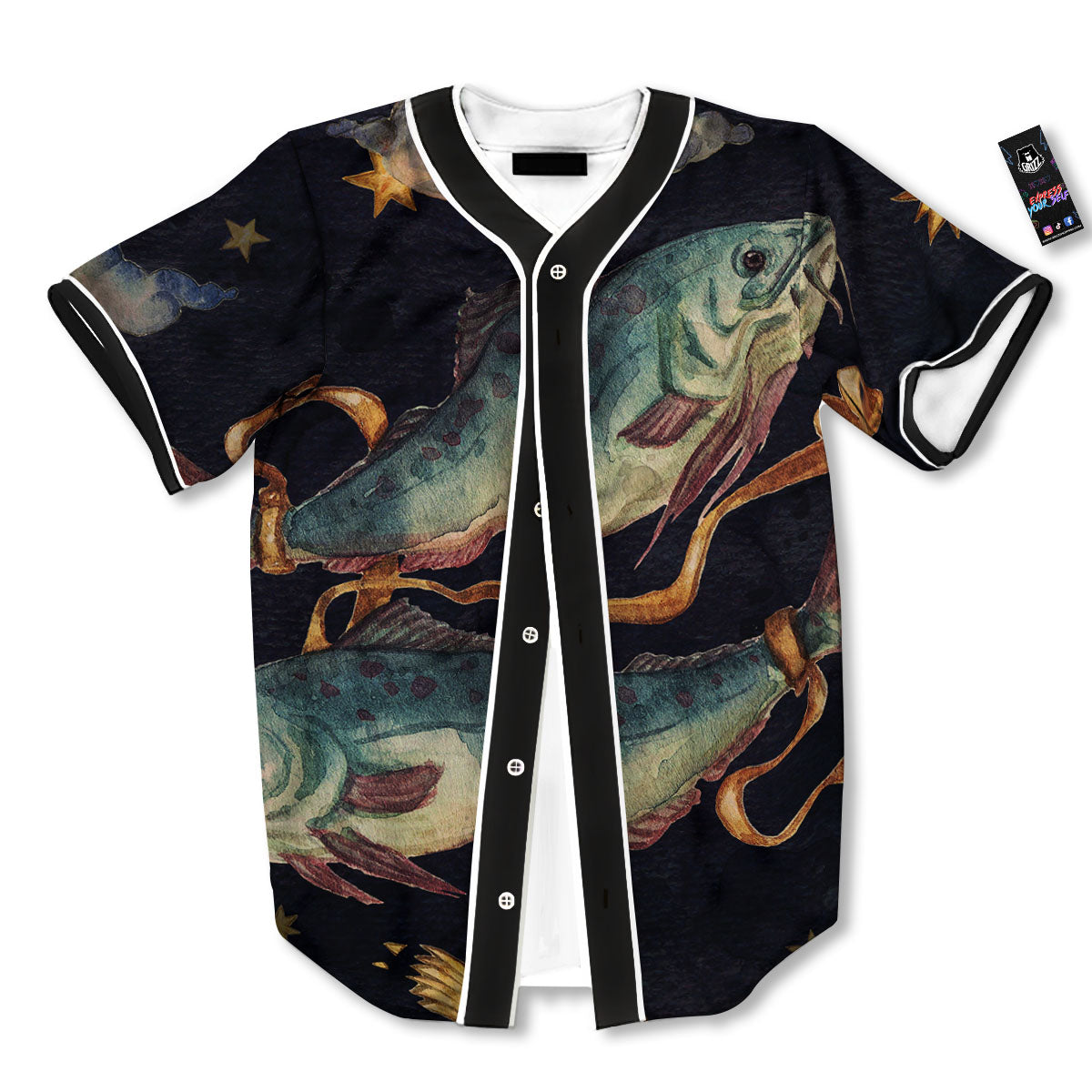 Zodiac Sign Watercolor Pisces Print Baseball Jersey-grizzshop