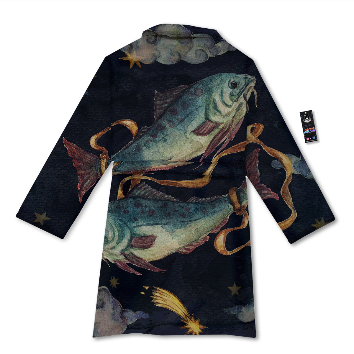 Zodiac Sign Watercolor Pisces Print Bathrobe-grizzshop