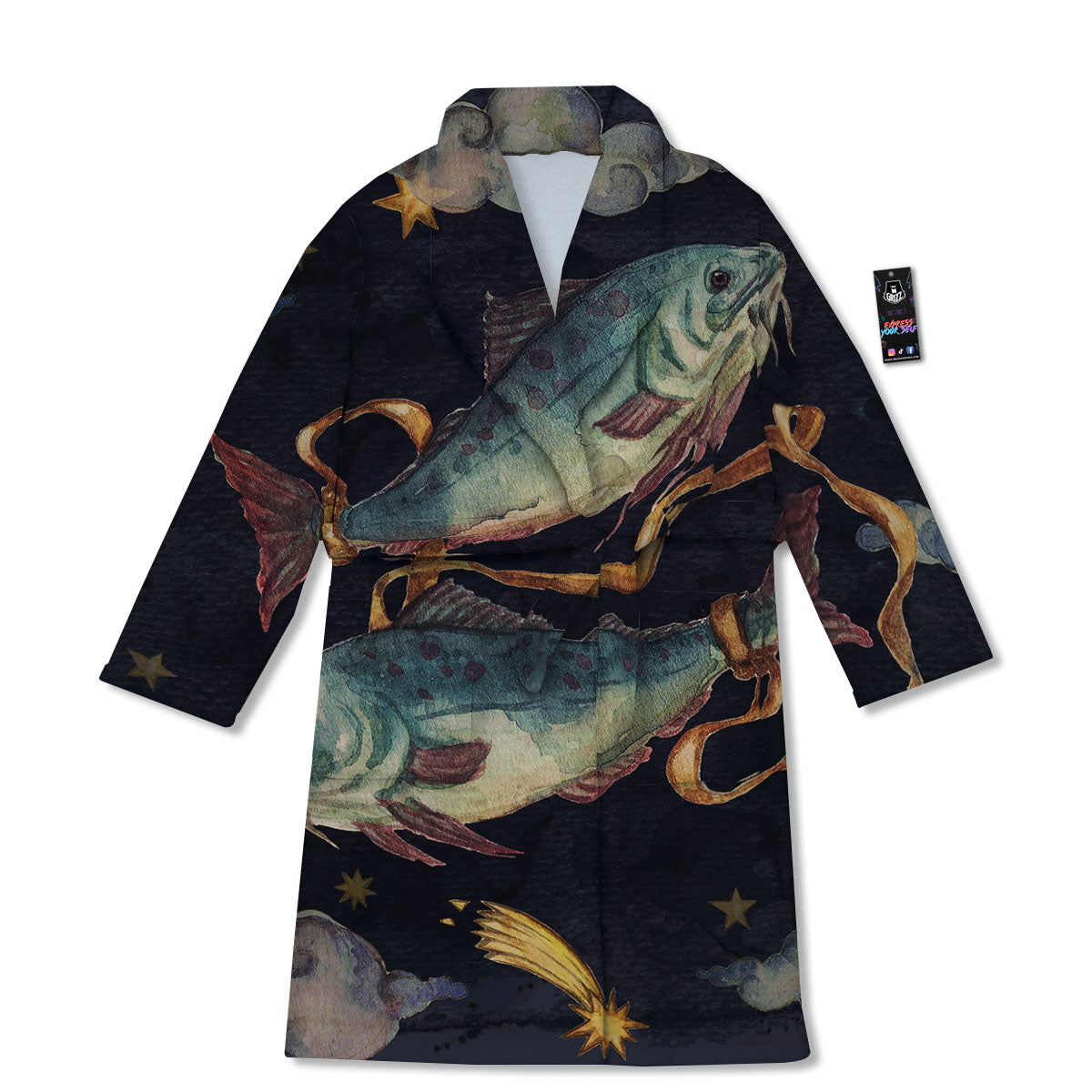 Zodiac Sign Watercolor Pisces Print Bathrobe-grizzshop