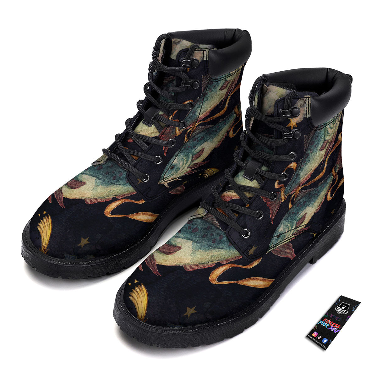 Zodiac Sign Watercolor Pisces Print Boots-grizzshop
