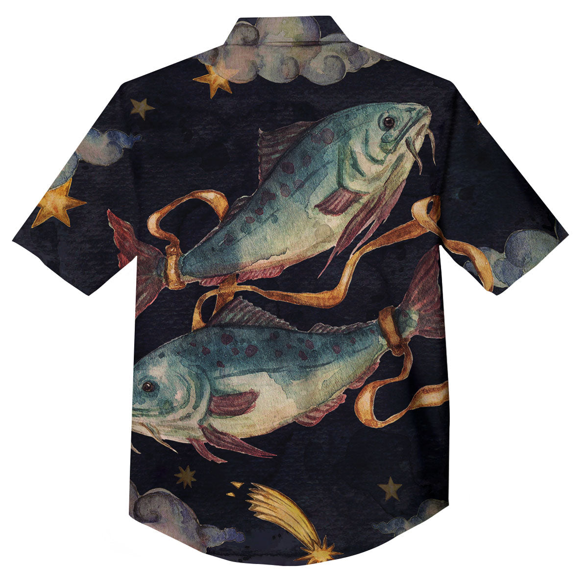 Zodiac Sign Watercolor Pisces Print Button Up Shirt-grizzshop