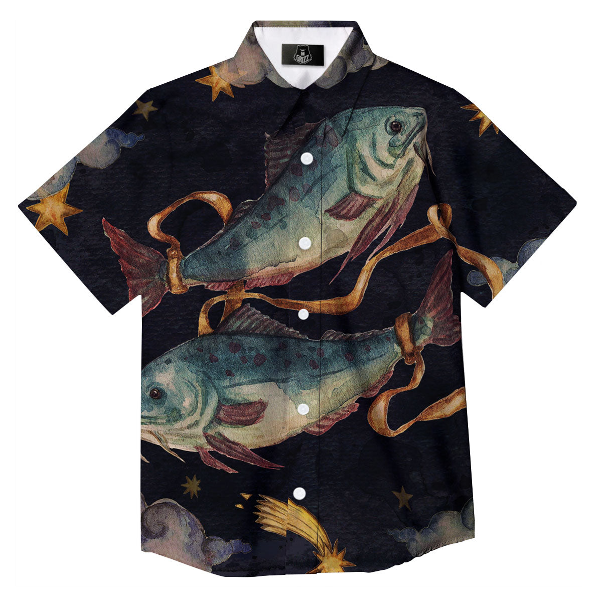 Zodiac Sign Watercolor Pisces Print Button Up Shirt-grizzshop