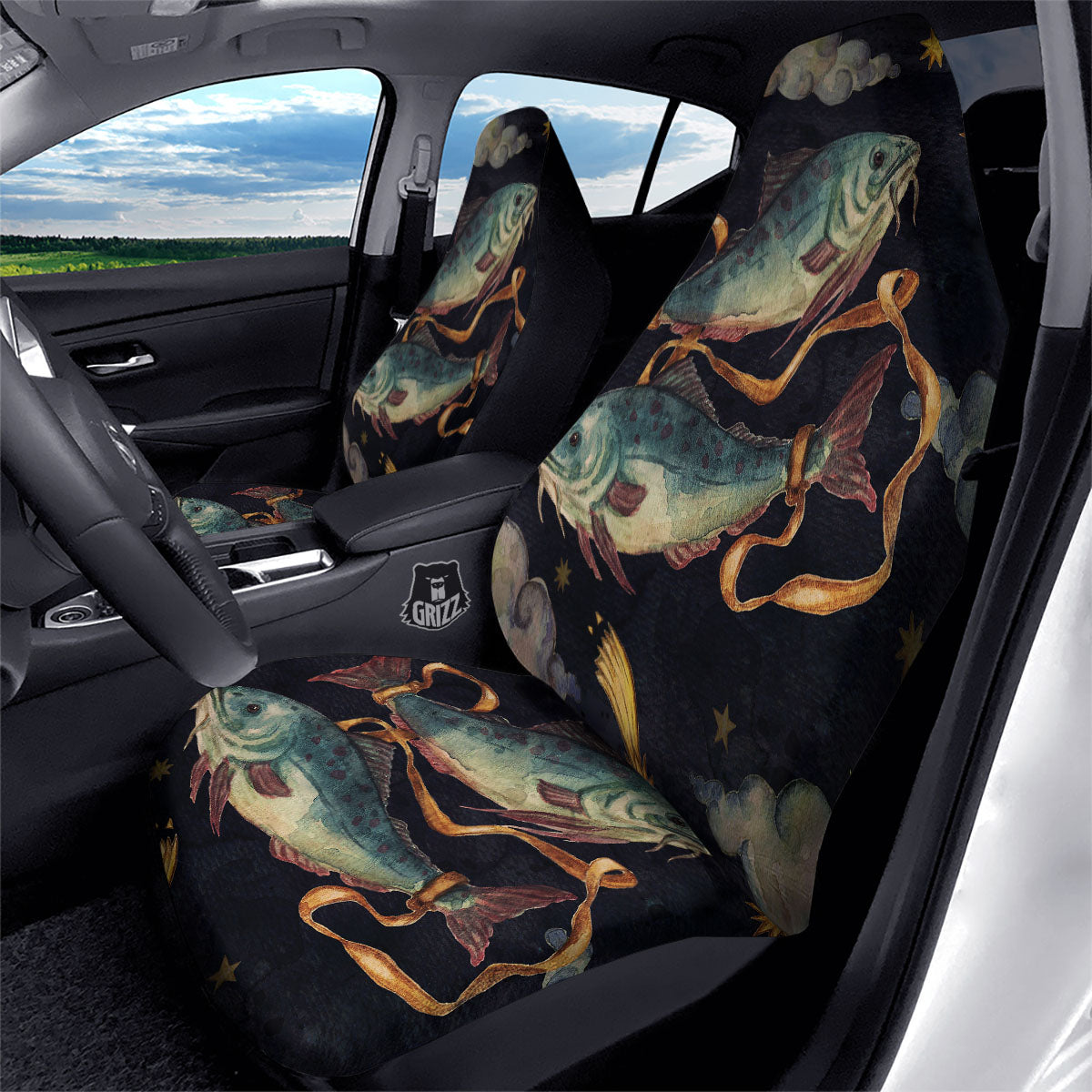 Zodiac Sign Watercolor Pisces Print Car Seat Covers-grizzshop