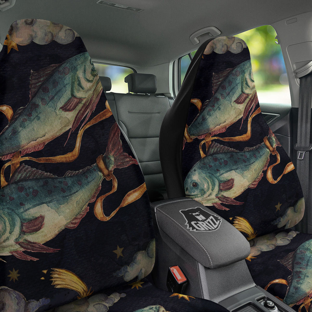 Zodiac Sign Watercolor Pisces Print Car Seat Covers-grizzshop