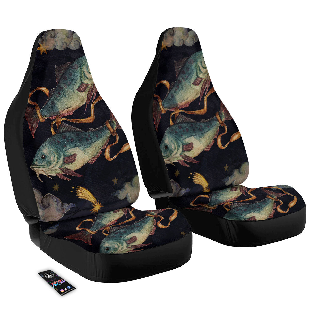 Zodiac Sign Watercolor Pisces Print Car Seat Covers-grizzshop