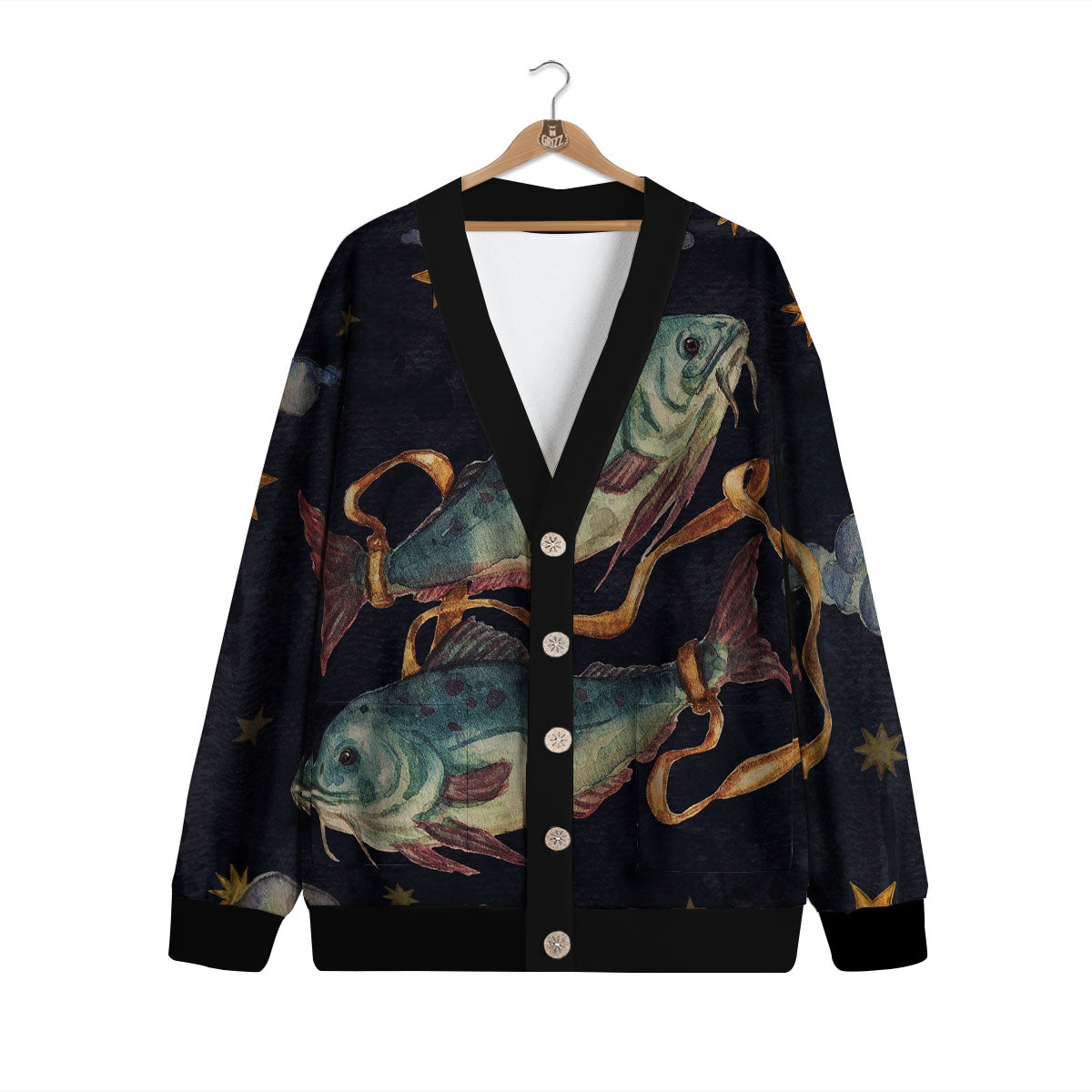 Zodiac Sign Watercolor Pisces Print Cardigan-grizzshop