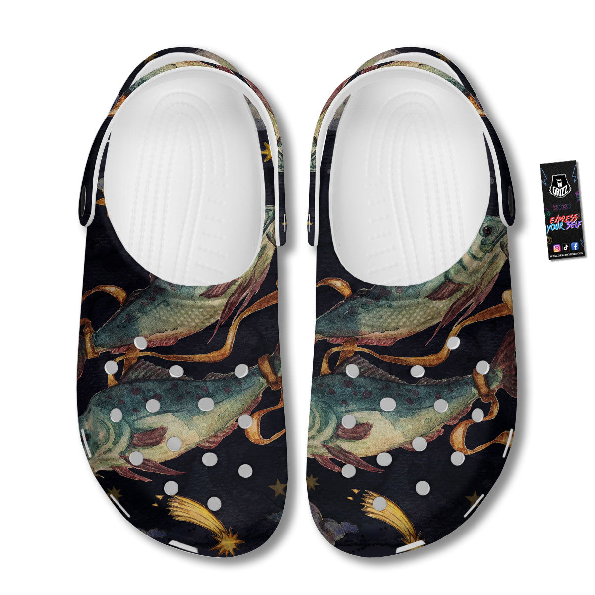 Zodiac Sign Watercolor Pisces Print Clog-grizzshop