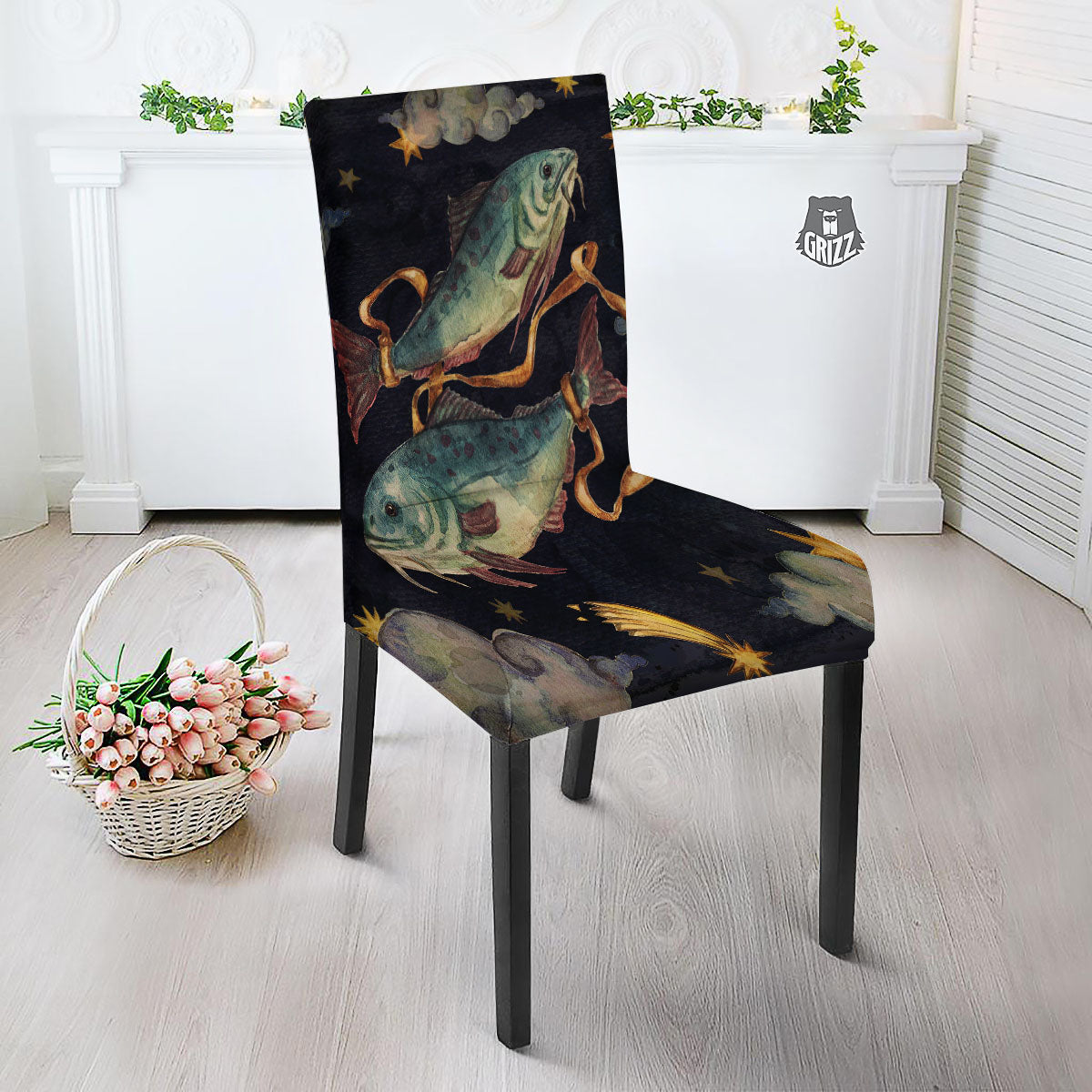 Zodiac Sign Watercolor Pisces Print Dining Chair Slipcover-grizzshop