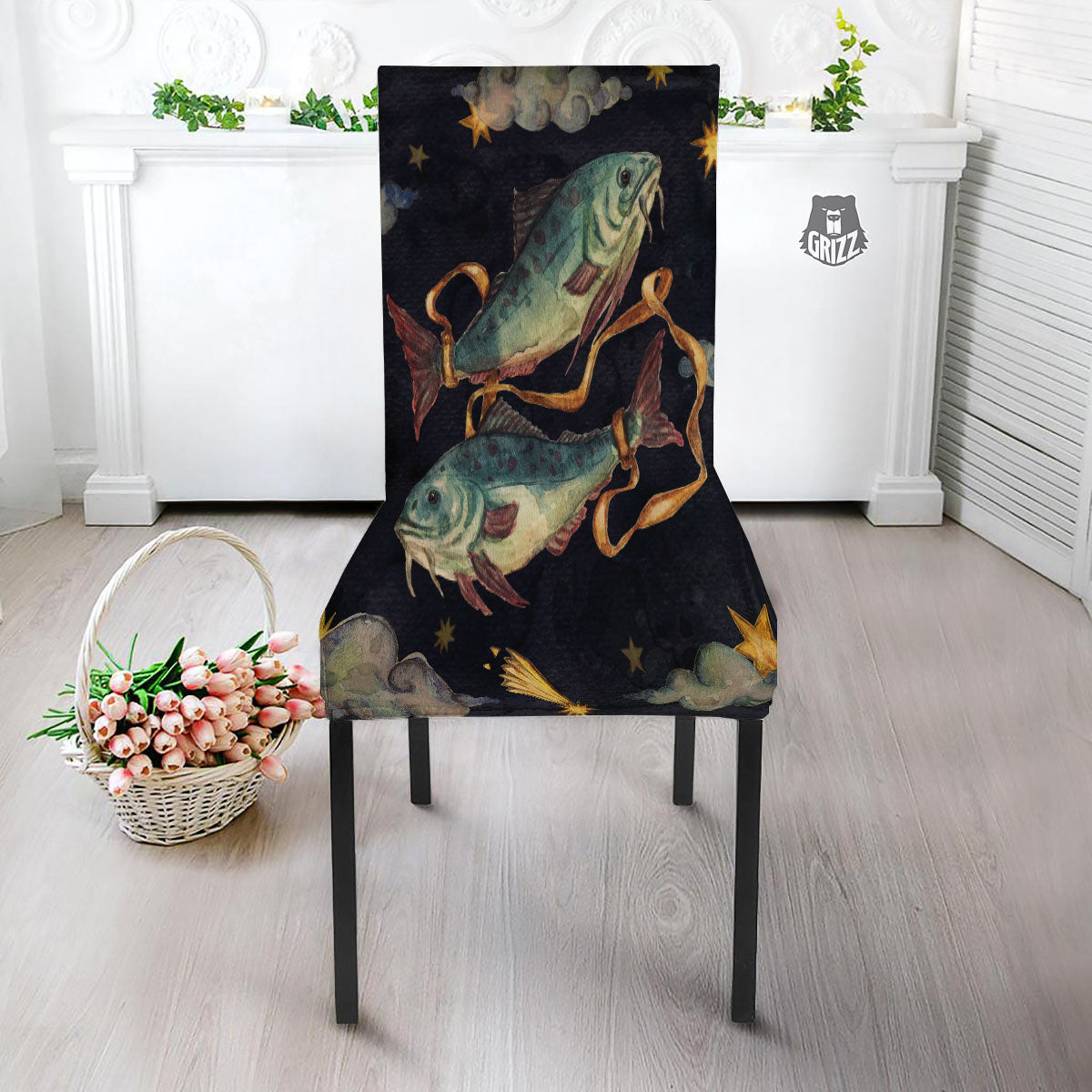Zodiac Sign Watercolor Pisces Print Dining Chair Slipcover-grizzshop